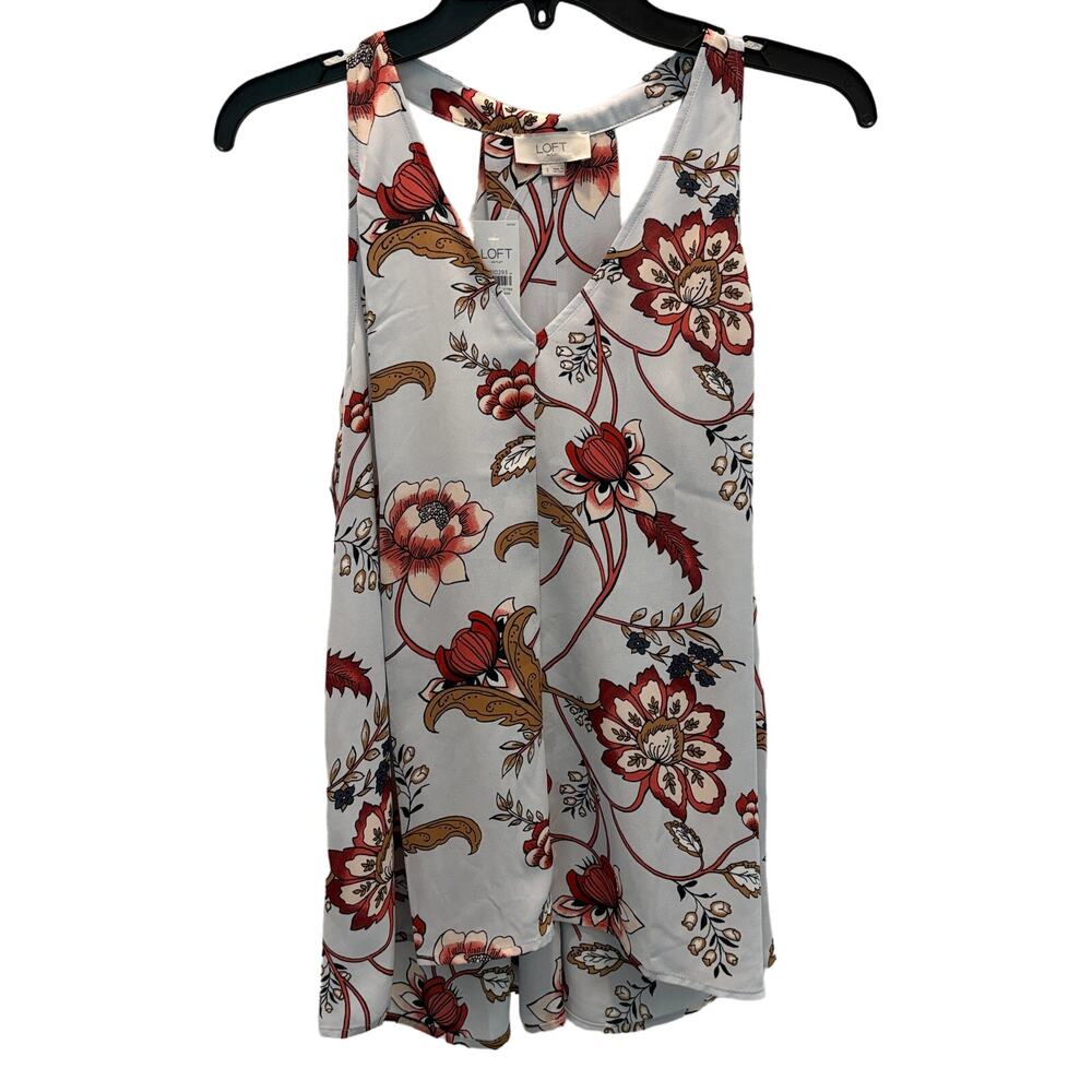 NWT LOFT Flowy Shell Light Blue with Red Flowers, Size SMALL